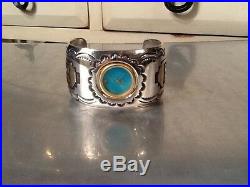 Rare Navajo Silversmith Tommy Singer Sterling Silver Turquoise Face Watch Cuff