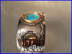 Rare Navajo Silversmith Tommy Singer Sterling Silver Turquoise Face Watch Cuff