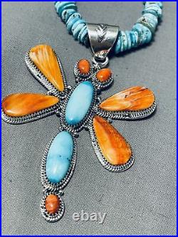 Rare Navajo Spiny Oyster Turquoise Sterling Silver Huge Dragonfly Necklace