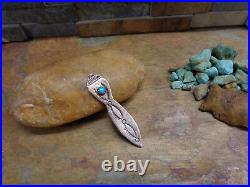 Rare Navajo Stamped Sterling Turquoise Bookmark Native Old Pawn Fred Harvey