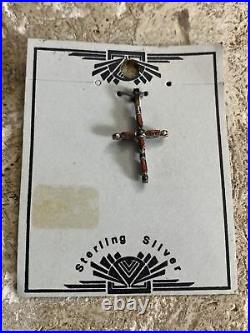 Rare Navajo Sterling Silver Reversible Coral/Turquoise Cross Pendant Charm #2652