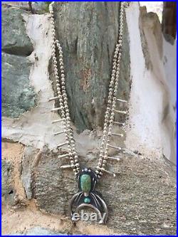 Rare Navajo Sterling Silver Signed Spider Woman Naja Squash Blossom Necklace