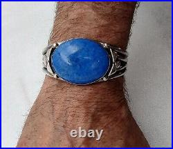 Rare ORVILLE TSINNIE Navajo Sterling Silver Denim Lapis Men's Cuff Bracelet