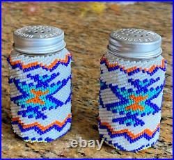 Rare Ojibwe Native American Fully Beaded Salt and Pepper Shakers