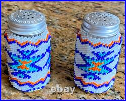 Rare Ojibwe Native American Fully Beaded Salt and Pepper Shakers