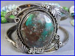Rare Old NAVAJO Nez Natural BISBEE TURQUOISE STERLING Silver Cuff Bracelet