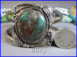 Rare Old NAVAJO Nez Natural BISBEE TURQUOISE STERLING Silver Cuff Bracelet