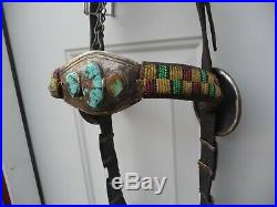 Rare Old Navajo Bridle with Beaded Brow Band & Royston Turquoise