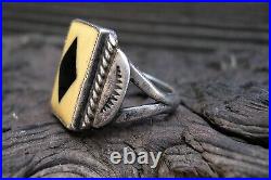 Rare Old Navajo Ring with Bone and Jet Diamond Design