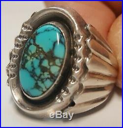 Rare Old Navajo Sterling Silver BlackWeb Number #8 Turquoise MENS Ring Sz 10