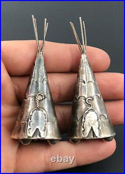Rare Old Pawn Fred Harvey Era Navajo Sterling Silver Teepee Salt Pepper Shakers