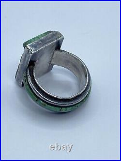 Rare Old Pawn Native American Turquoise Sterling Silver Asymetrical Ring Signed