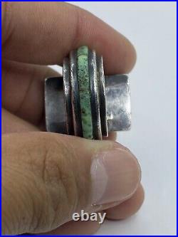 Rare Old Pawn Native American Turquoise Sterling Silver Asymetrical Ring Signed