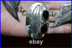 Rare Old Pawn Navajo Mary A. Silvers Onyx Stone Sterling Feather Wing Necklace