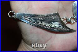 Rare Old Pawn Navajo Mary A. Silvers Onyx Stone Sterling Feather Wing Necklace