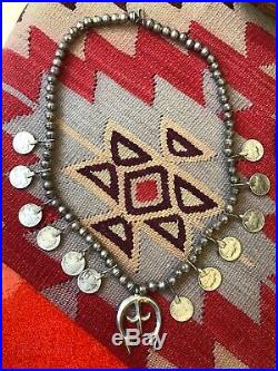 Rare Old Pawn Navajo Old Necklace Sterling Silver & Mercury Dimes