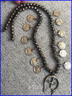Rare Old Pawn Navajo Old Necklace Sterling Silver & Mercury Dimes