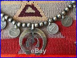 Rare Old Pawn Navajo Old Necklace Sterling Silver & Turquoise & Mercury Dimes