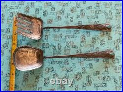 Rare Old Pawn Navajo Silver Stamped Spoon Fork Serving Set Turquoise 10 1/4