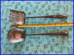 Rare Old Pawn Navajo Silver Stamped Spoon Fork Serving Set Turquoise 10 1/4
