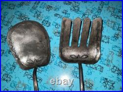Rare Old Pawn Navajo Silver Stamped Spoon Fork Serving Set Turquoise 10 1/4