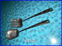 Rare Old Pawn Navajo Silver Stamped Spoon Fork Serving Set Turquoise 10 1/4