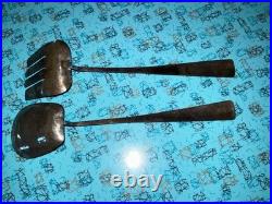 Rare Old Pawn Navajo Silver Stamped Spoon Fork Serving Set Turquoise 10 1/4