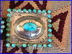 Rare Old Pawn Navajo Southwestern Sterling Silver & Multi Turquoise Concho Belt