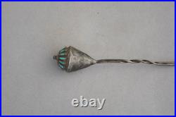 Rare Old Pawn Zuni Sterling Silver Petit Point Turquoise Hair Pin Stick 4.25