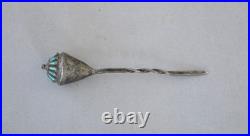 Rare Old Pawn Zuni Sterling Silver Petit Point Turquoise Hair Pin Stick 4.25
