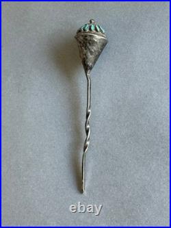 Rare Old Pawn Zuni Sterling Silver Petit Point Turquoise Hair Pin Stick 4.25