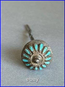 Rare Old Pawn Zuni Sterling Silver Petit Point Turquoise Hair Pin Stick 4.25