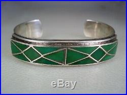 Rare Old Uita 16 Navajo Stamped Sterling Silver & Turquoise Inlay Bracelet