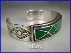 Rare Old Uita 16 Navajo Stamped Sterling Silver & Turquoise Inlay Bracelet