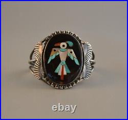 Rare Old Zuni Indian Sterling Silver Inlay Cuff Bracelet Pueblo Bird 6 3/4