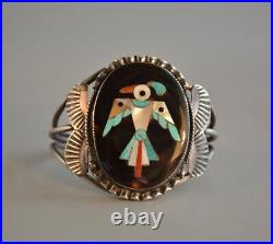 Rare Old Zuni Indian Sterling Silver Inlay Cuff Bracelet Pueblo Bird 6 3/4