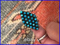 Rare Old Zuni Petit Point Turquoise Cluster Ring Size 7.5 Sterling Silver