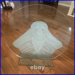 Rare Original Native American Etched Glass With Signature. Large 2.5x2.5ft piece