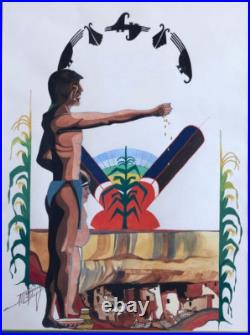 Rare Original Native American Painting Signed Matted Size 24 X 19.5