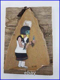 Rare Painted Rock Native American Wall Hanging Decor by Mary Gay (M. Gay) OOAK