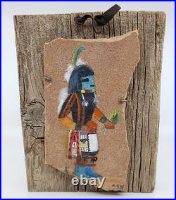 Rare Painted Rock Native American Wall Hanging Decor by Mary Gay (M. Gay) OOAK