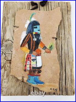 Rare Painted Rock Native American Wall Hanging Decor by Mary Gay (M. Gay) OOAK