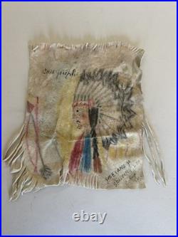 Rare Painting On Deerskin Of Native American Chief Joseph 1935 By Joe Evan's Jr