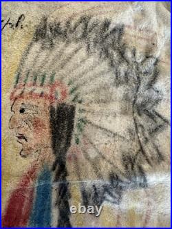Rare Painting On Deerskin Of Native American Chief Joseph 1935 By Joe Evan's Jr