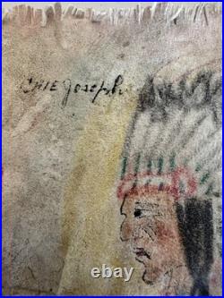 Rare Painting On Deerskin Of Native American Chief Joseph 1935 By Joe Evan's Jr