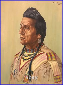Rare Painting of Native American Two Guns White Calf by Elizabeth Lochrie