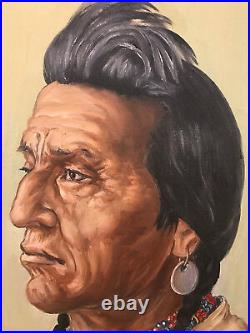Rare Painting of Native American Two Guns White Calf by Elizabeth Lochrie