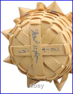 Rare Passamaquoddy Sweetgrass Basket Signed Neptune Maine Wabanaki Pocket