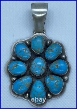 Rare Paul Livingston Kingman Turquoise Cluster Pendant Sterling Silver Navajo
