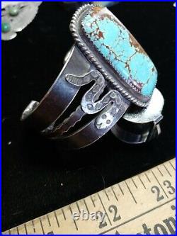 Rare Pawn Zuni Sterling Ingot Cuff Snakes Hand Made 58 Grams #8 Turquoise